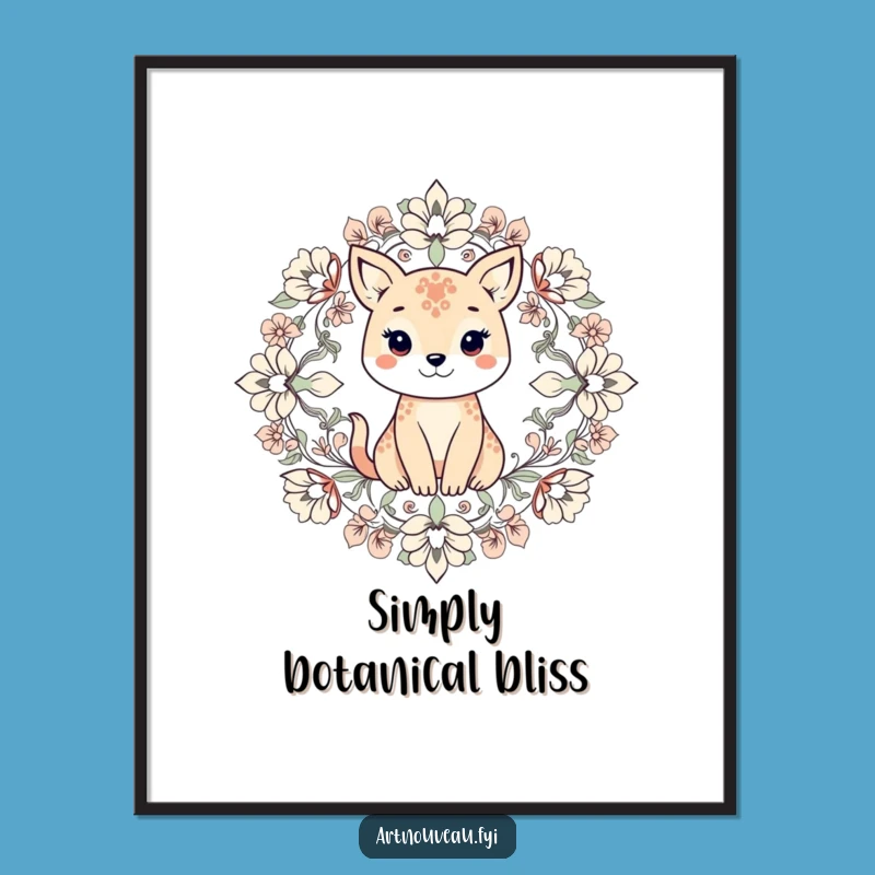 Funny Animal Floral Poster, Symmetrical Wall Art, Nature Decor Gift