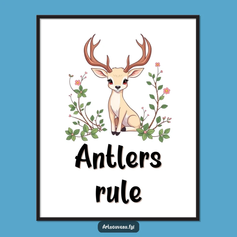 Funny Antlered Animal Poster: Elegant Nature Art Print, Artistic Wall Decor