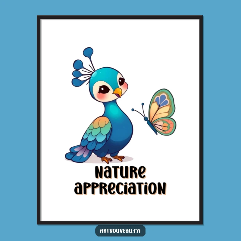 Funny Art Nouveau Peacock Poster: Gentle Bird & Butterfly Art, Perfect Wall Art Funny Gift