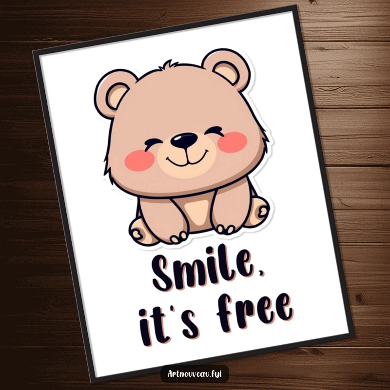 Funny bear poster print featuring flowing, organic lines on its muzzle and a contented smile, perfect for adding whimsical charm to any room.