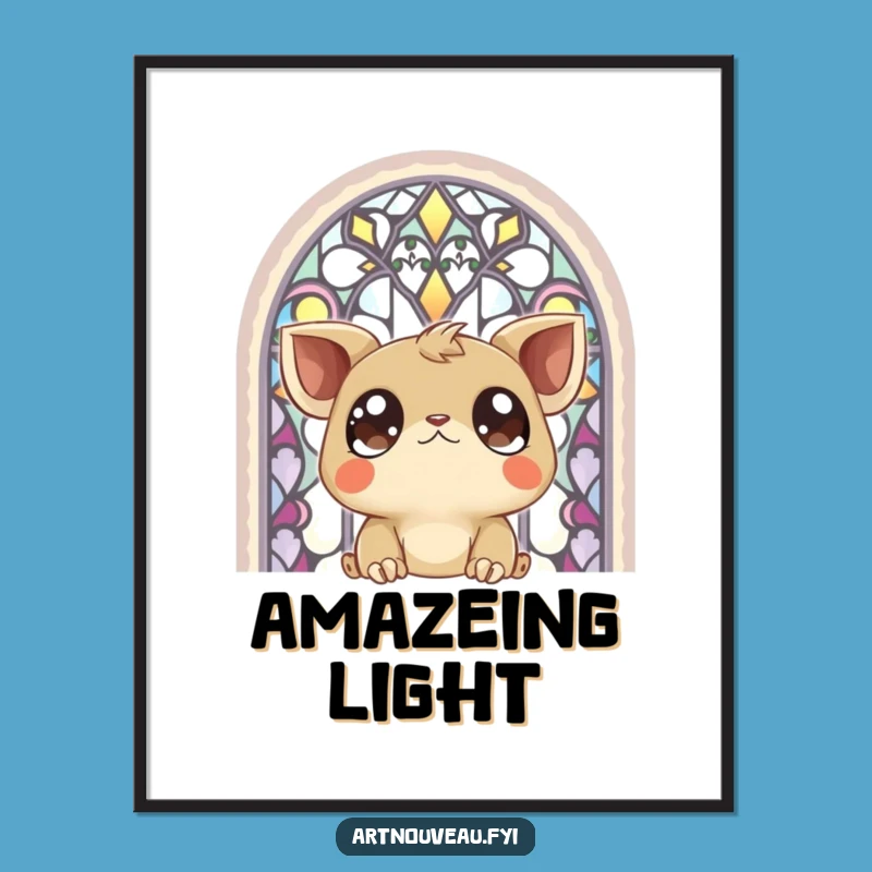 Funny Big-Eyed Creature Poster: Stained Glass Art Print, Expressive Wall Decor