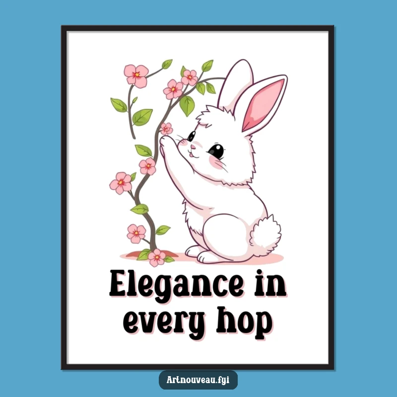 Funny Bunny Bloom Poster: Elegant Curves, Blooming Vine Art, Decor Funny Gift