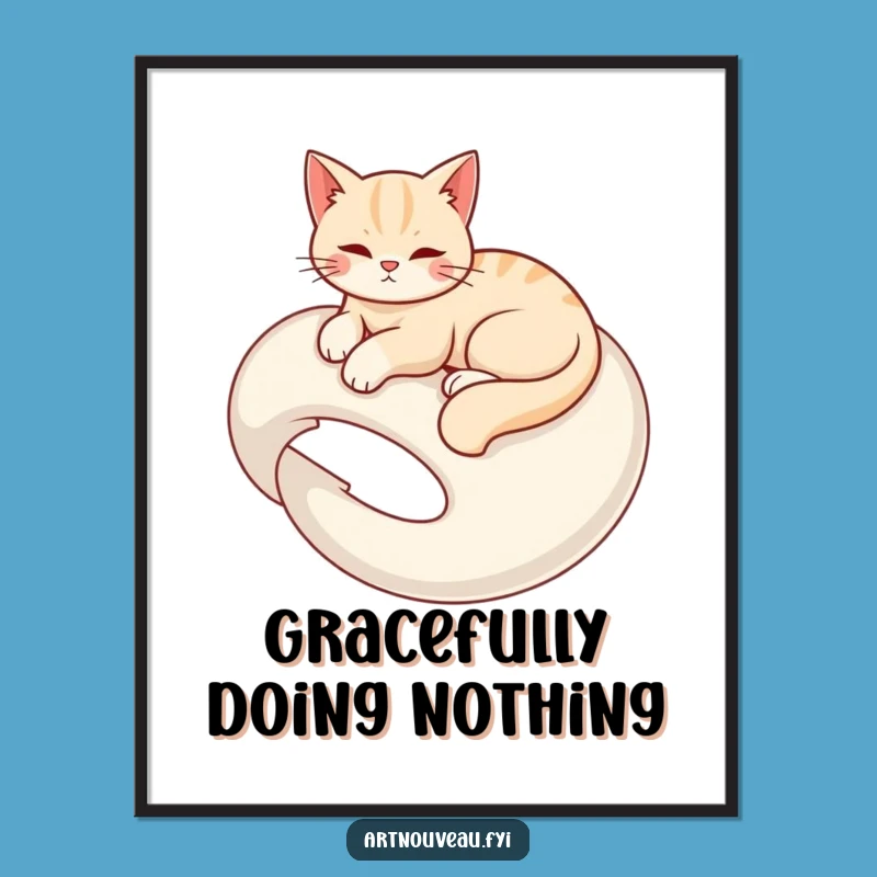 Funny Cat Lounge Poster: Elegant Art, Organic Swirls, Wall Decor Funny Gift