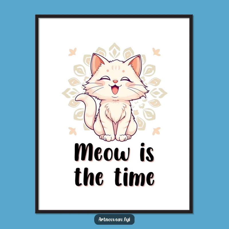 Funny Cat Poster: Delighted Art Nouveau Print, Decorative Pattern, Perfect Gift