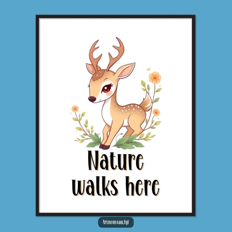 Funny Deer Poster: Graceful Foliage Art for Enchanted Wall Decor