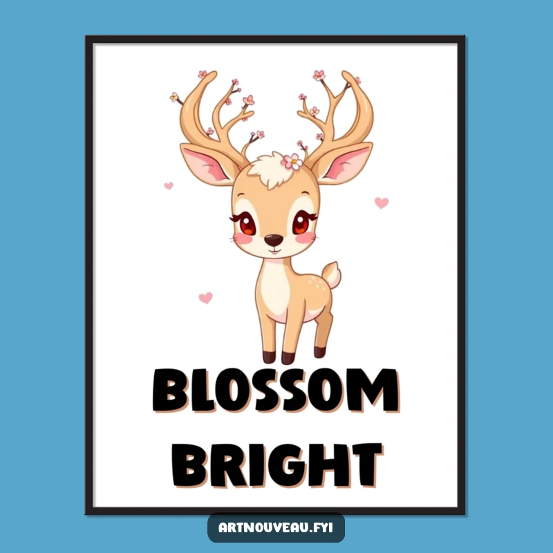 Funny Playful Deer Poster - Blossom Antlers Art, Whimsical Wall Decor Funny Gift