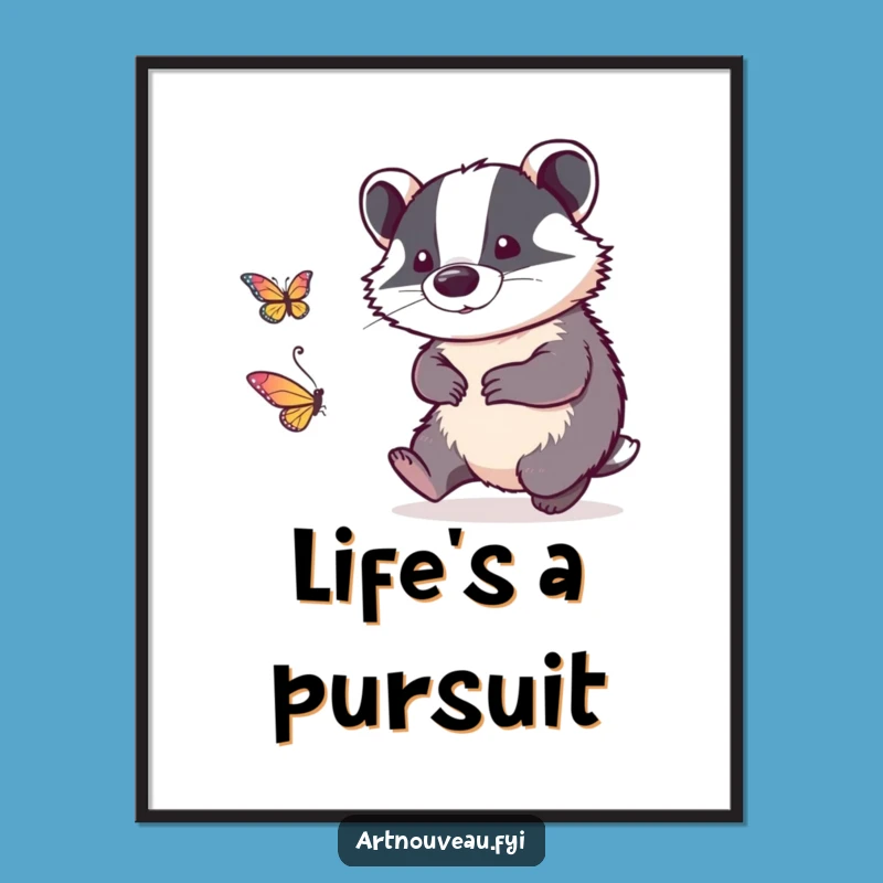 Funny Badger Poster - Intricate Linework Art Print, Playful Chase Decor