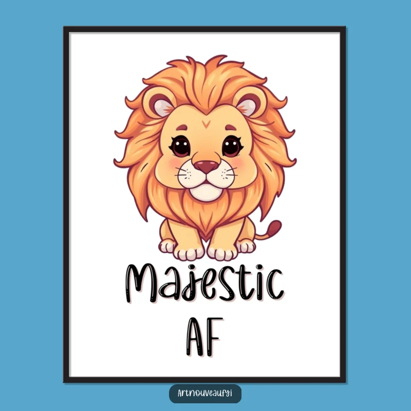 Funny Lion Poster: Serene Ornate Mane Art for Walls – Majestic Humor