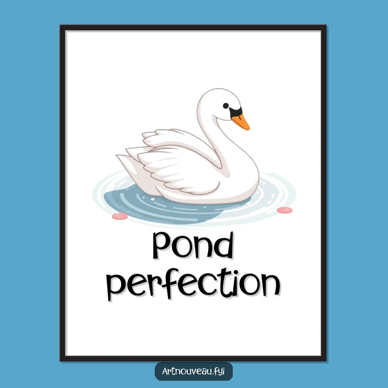 Funny Swan Pond Poster, Elegant Graceful Art, Shimmering Wall Decor