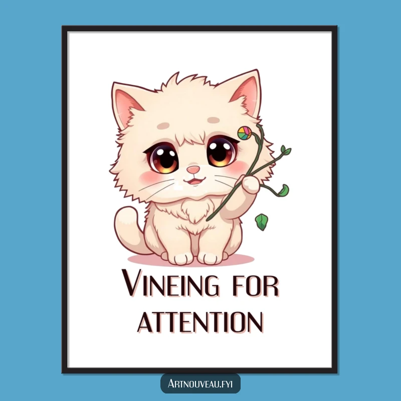 Funny Fluffy Cat Poster: Playful Art Print, Hilarious Home Decor Gift