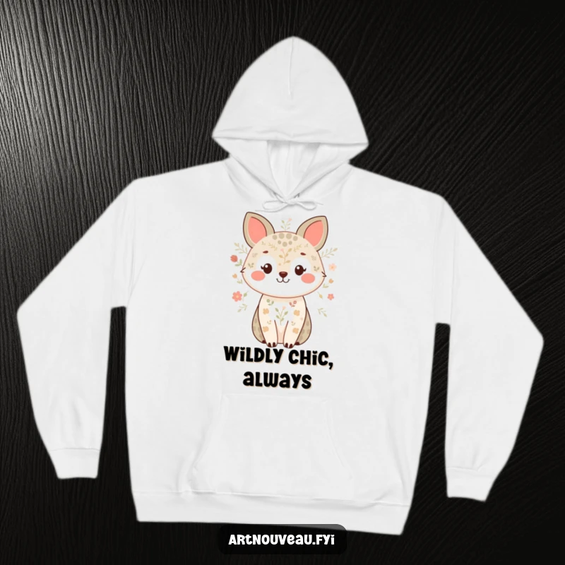 Funny, cozy hoodie featuring a sweetly smiling animal adorned with intricate nature patterns, offering comfort and humor.