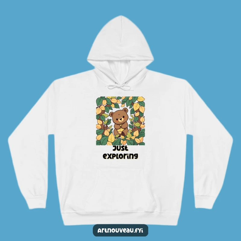 Cozy Funny Bear Leaf Labyrinth Hoodie, Organic Nature Sweatshirt, Warm Graphic Wear