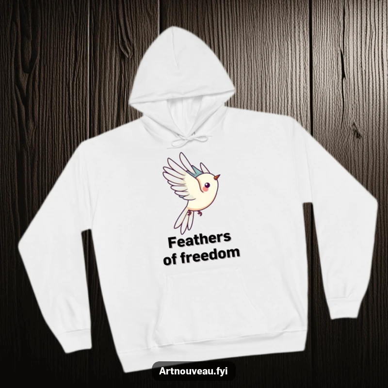Funny hoodie illustrating a stylized bird with elaborate, long tail feathers in mid-flight, offering warmth and a touch of natural artistry.