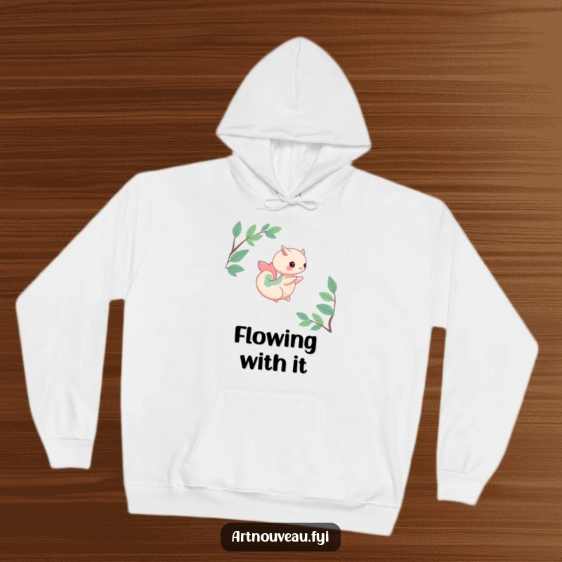 Funny hoodie illustrating a creature with flowing organic curves in a gentle spin, offering cozy comfort and a nod to natural artistry.
