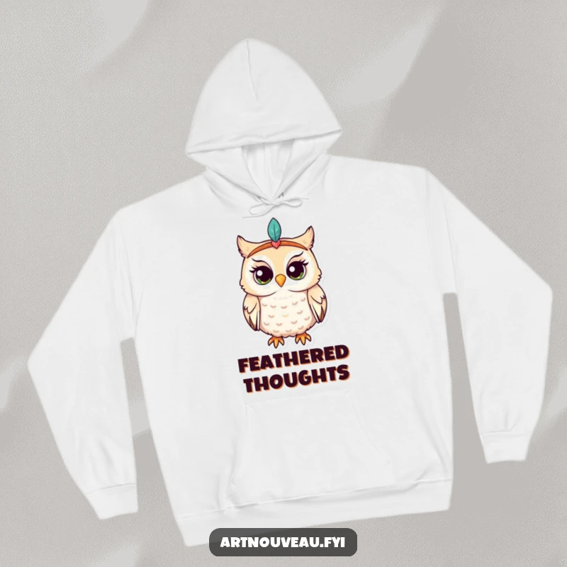 Funny owl hoodie, whimsical bird in feathered headband, cute and curious, comfy wear, ideal funny gift for students.