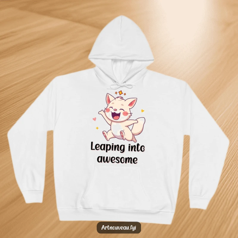 Funny hoodie showcasing an energetic animal leaping with decorative flair, offering warmth and a bold, spirited design.
