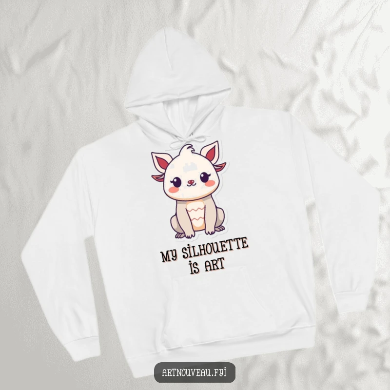 Funny hoodie with a smiling creature's decorative organic silhouette, offering warmth and a touch of unique, earthy humor.