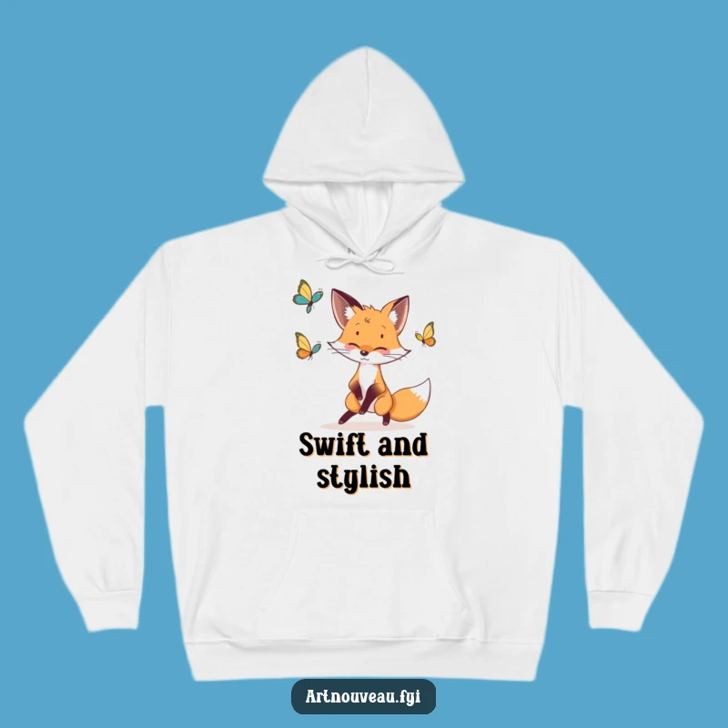 Funny Fox Butterfly Chase Hoodie: Whimsical Art Gift