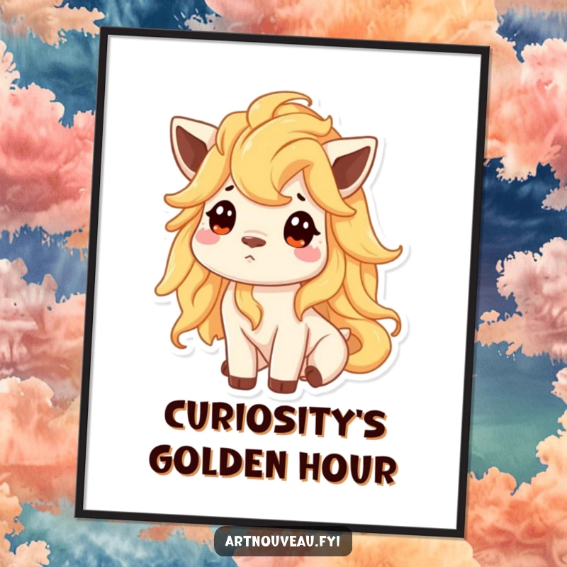 Funny Free Printable Wall Art: Animal with a luxurious golden mane gazes upwards with pure curiosity.