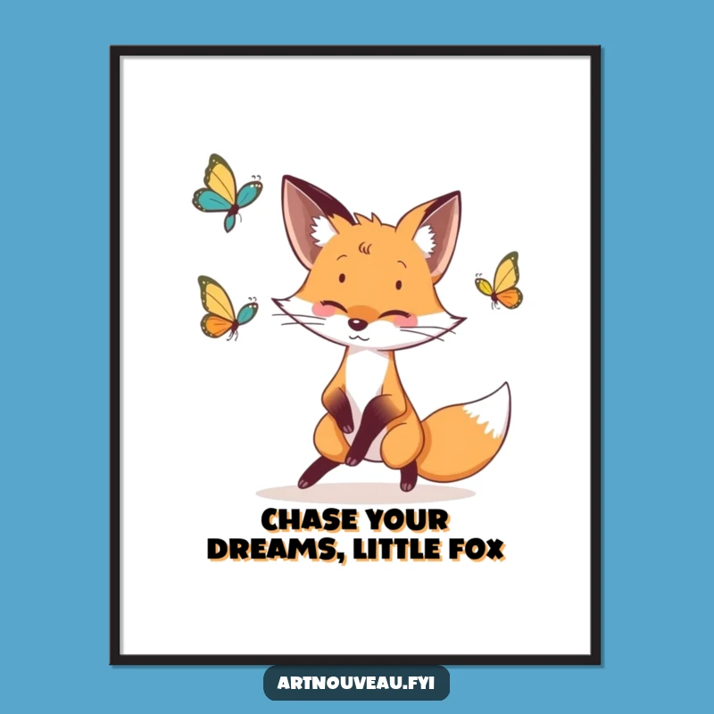 Free Printable Fox Wall Art: Whimsical Fox Butterfly Chase Downloadable Decor