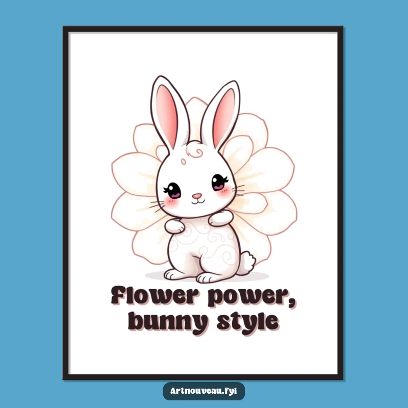 Free Printable Rabbit Wall Art - Cute Swirl Bunny Decorative Bloom Downloadable Art