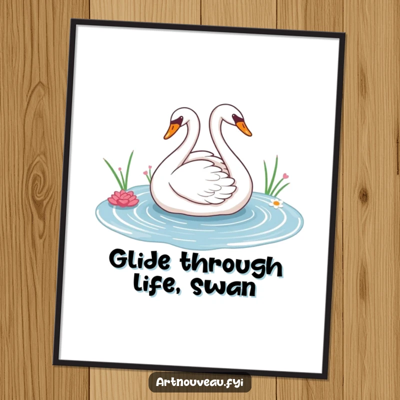 Free Printable Wall Art: A graceful swan with sweeping lines glides elegantly across a decorative pond, peaceful wall art.