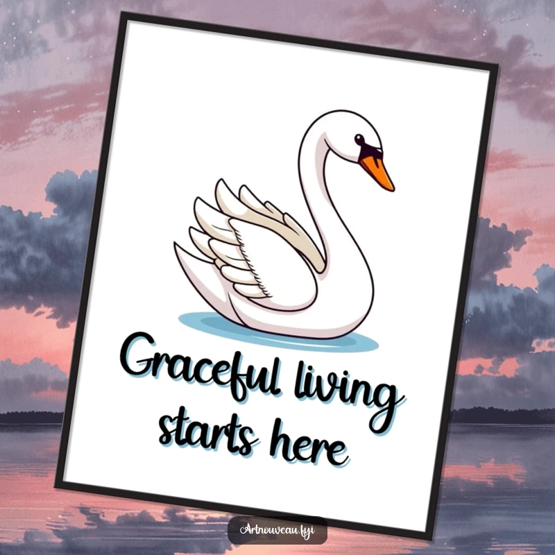 Elegant Free Printable Wall Art depicting a graceful swan gliding on water, creating a peaceful and sophisticated ambiance.