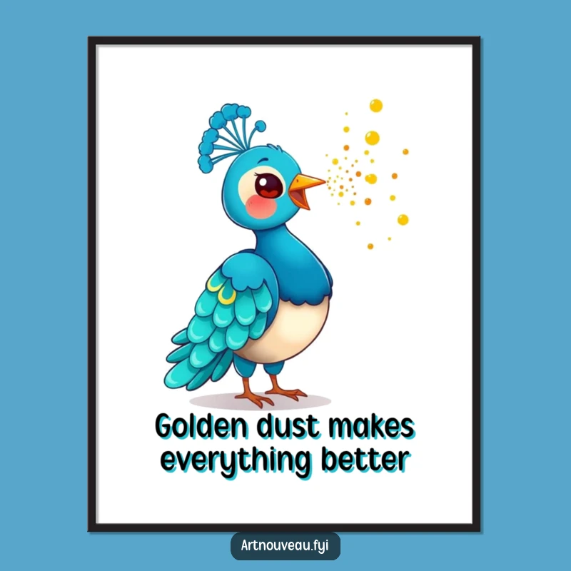 Free Printable Wall Art: Golden Dust Peacock Funny Downloadable Art