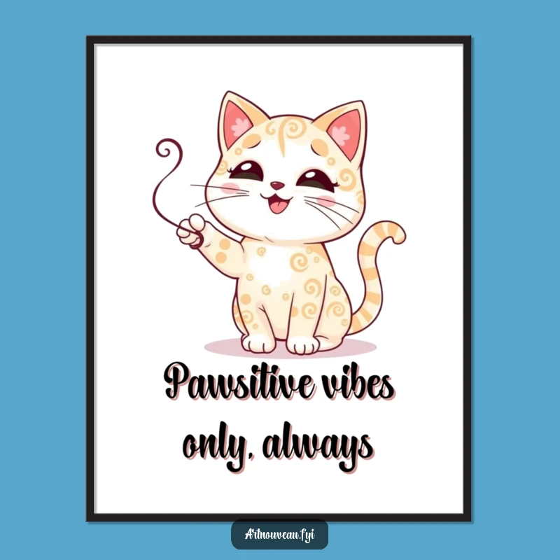 Funny Free Printable Wall Art: Cute Swirly Cat Art, Whimsical Downloadable Decor for Home