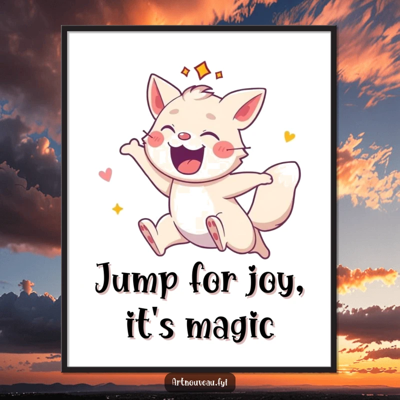 Funny Free Printable Wall Art: An energetic animal character with decorative flair leaping dynamically, a burst of pure fun.