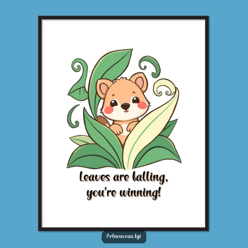 Funny Free Printable Wall Art: Playful Animal Leaf Peek Whimsical Downloadable Decor