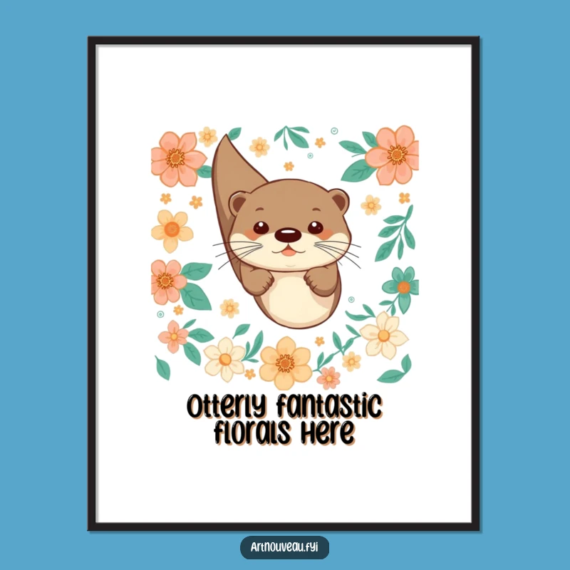 Free Printable Wall Art: Playful Otter Floral - Funny Downloadable Decor