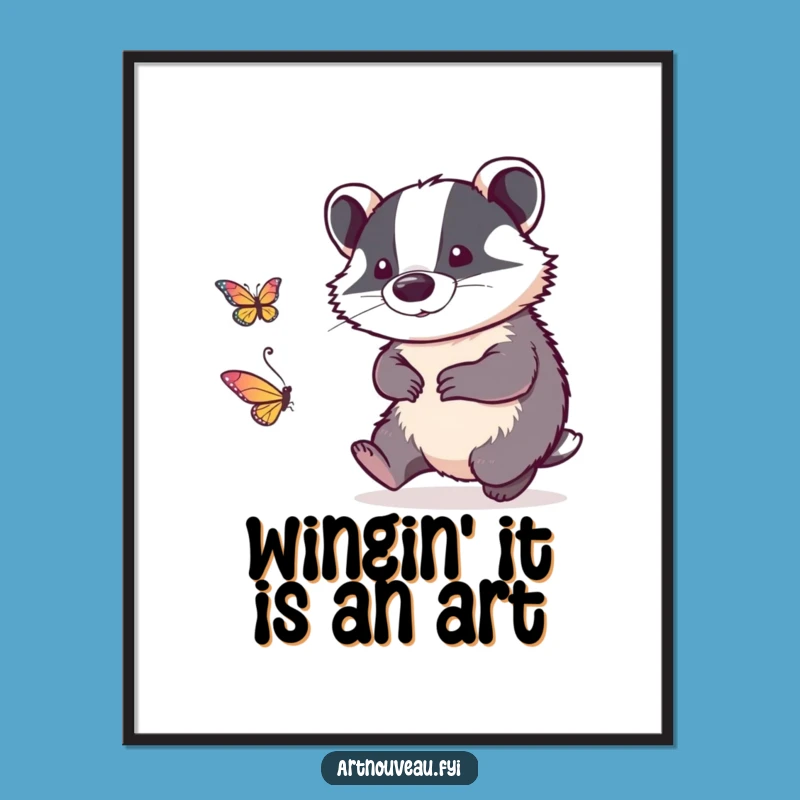 Funny Free Printable Wall Art: Badger Butterfly Chase Downloadable Art Print