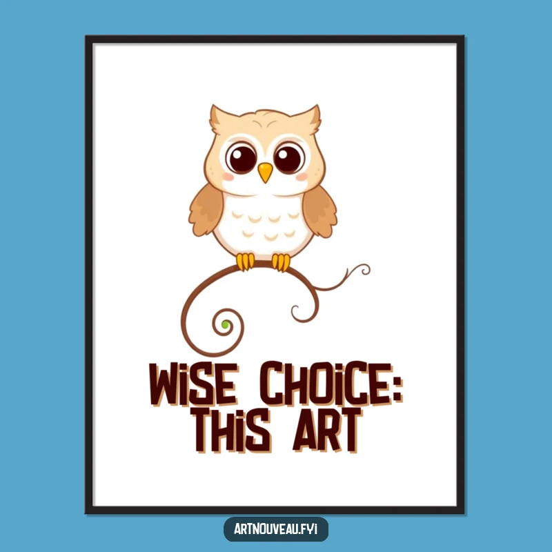 Funny Free Printable Wall Art: Happy Owl Perched, Whimsical Downloadable Decor
