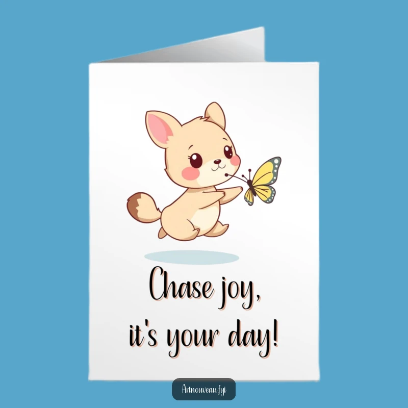 Free Printable Bday Card: Animal Chasing Butterfly - Funny Downloadable Greeting