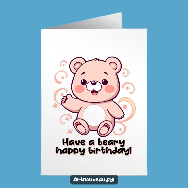 Free Printable Bear Birthday Card: Fun Bear Swirls Downloadable Greeting