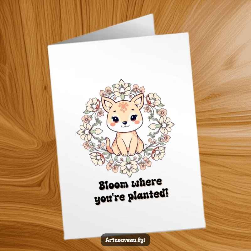 Funny Free Printable Birthday Card: An animal nestled within intricate, symmetrical floral elements, a beautiful and funny card.
