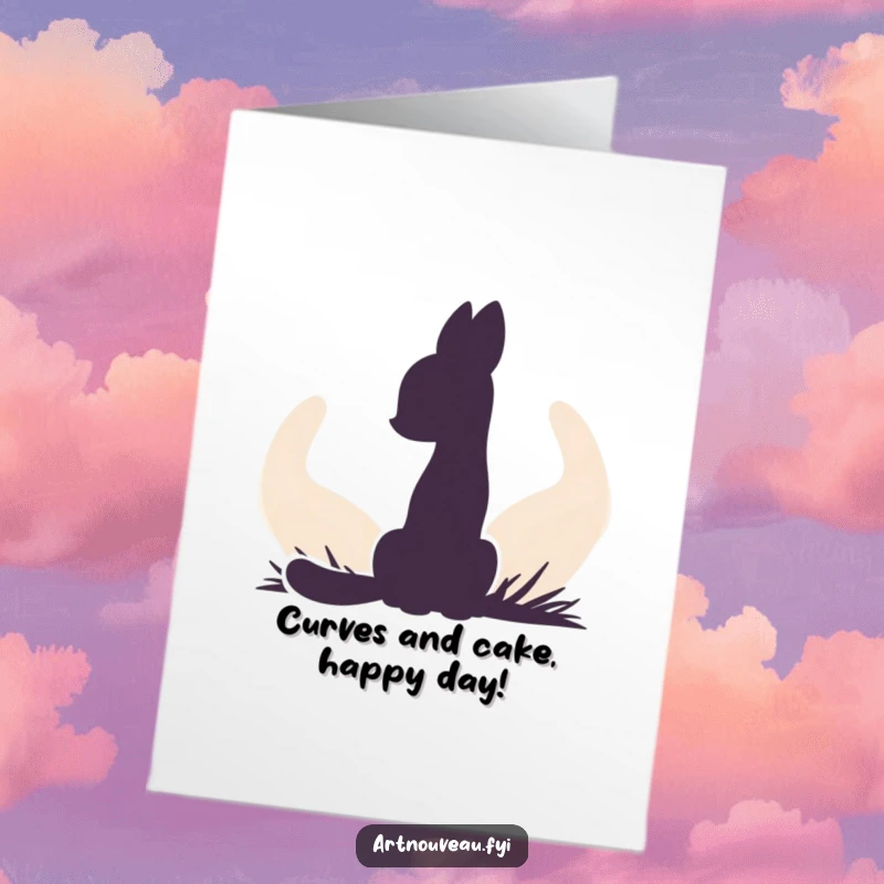 Funny Free Printable Birthday Card: Elegant animal silhouette set against a backdrop of flowing, organic curves.