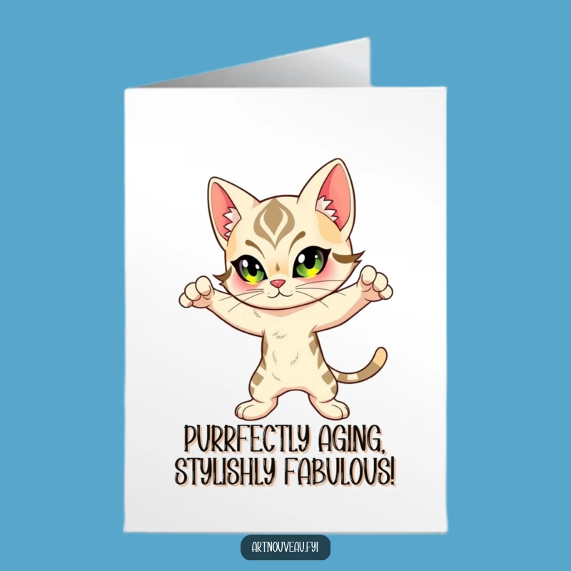 Free Printable Birthday Card: Dynamic Feline Design, Downloadable Funny Gift for Cat Lovers