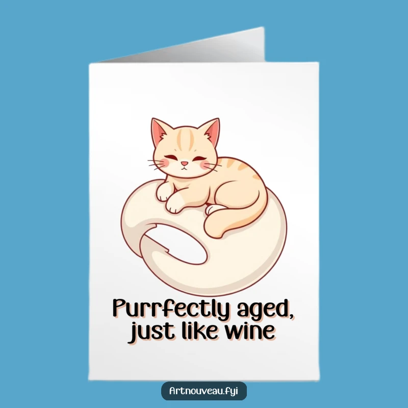 Free Printable Birthday Card: Graceful Cat Lounge - Funny Downloadable Gift