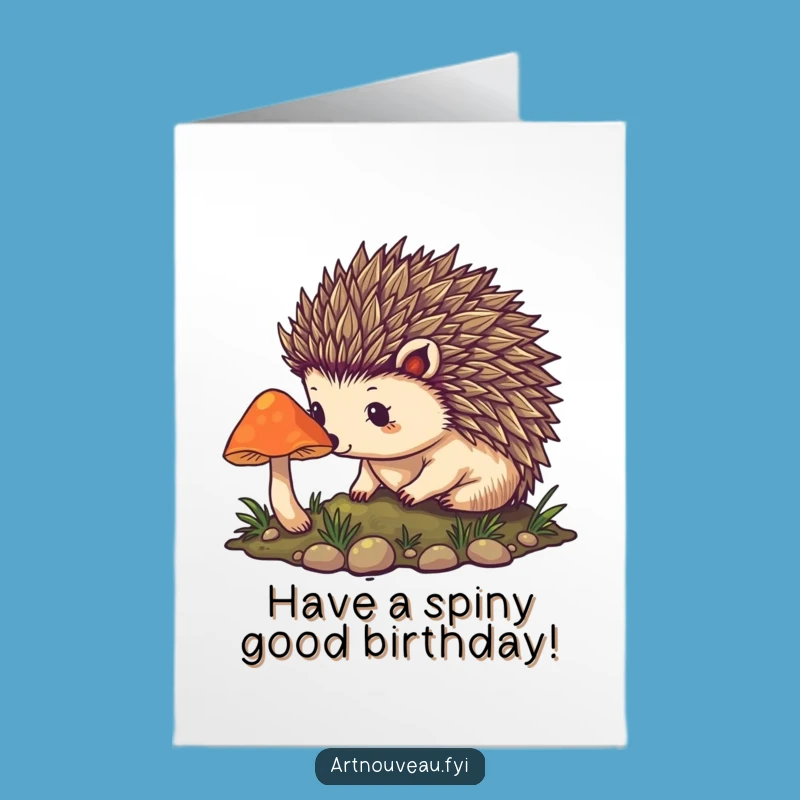 Free Printable Hedgehog Birthday Card: Funny Art Nouveau Downloadable Gift for Fantasy Fans