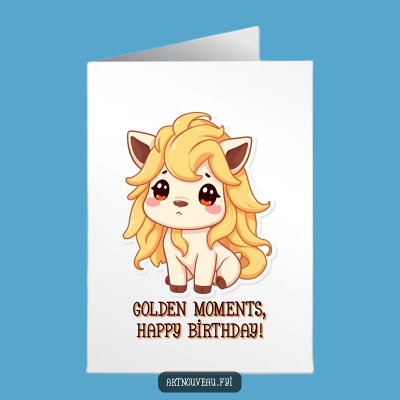 Free Printable Birthday Card: Golden Mane Animal, Quirky Downloadable Gift