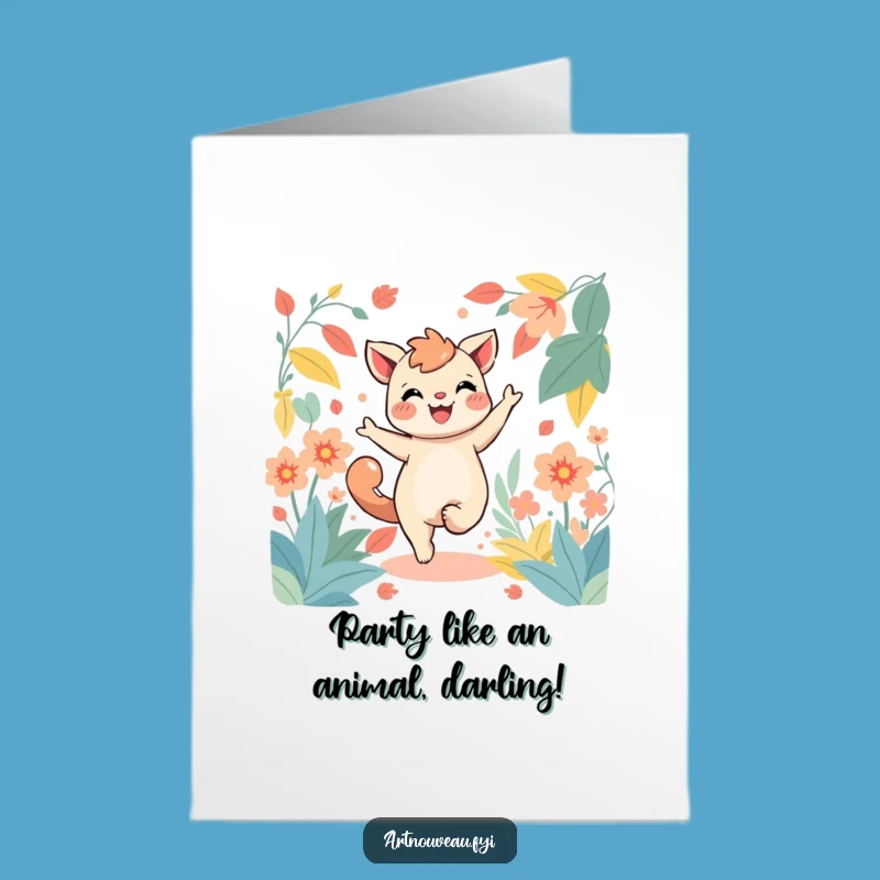 Free Printable Birthday Card: Dancing Creature Foliage, Funny Downloadable Gift
