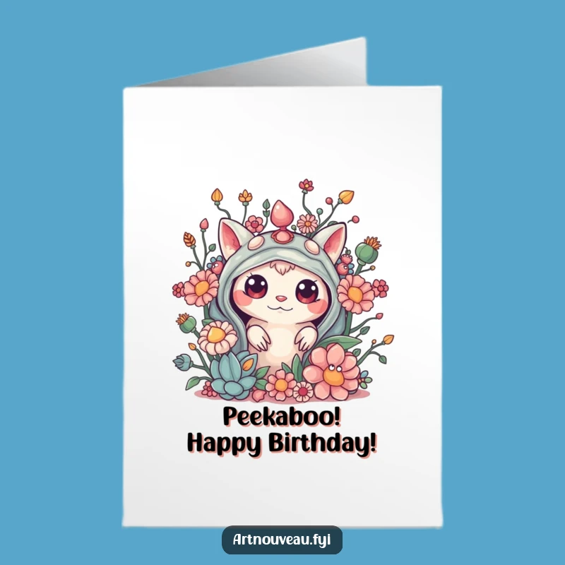 Free Printable Birthday Card: Curious Creature Peek, Organic Embellishments, Funny Gift