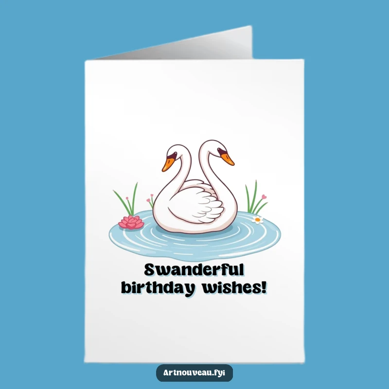 Free Printable Swan Birthday Card: Elegant Greeting Downloadable Gift with Graceful Design