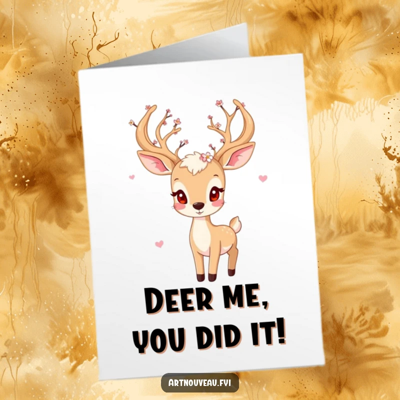 Funny Free Printable Congrats Card: Elegant deer with blossoming antlers, celebrating your wonderful news.