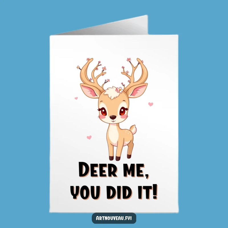 Free Printable Congrats Card: Blooming Deer Success Downloadable Gift