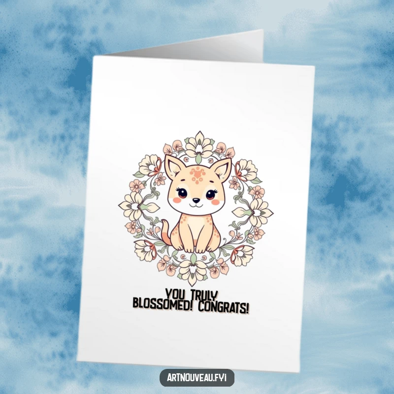 Funny Free Printable Congrats Card: An animal surrounded by detailed, symmetrical flowers, a sophisticated and funny congratulations.