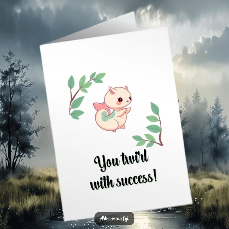 Funny Free Printable Congratulations Card: Creature with Organic Nature Curves Spinning, DIY
