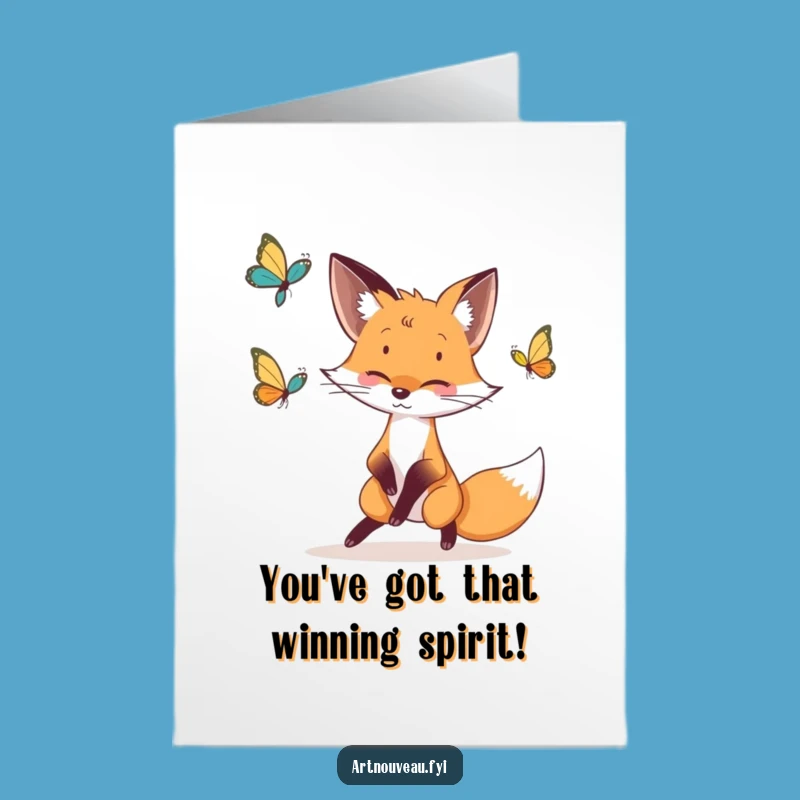 Free Printable Fox Congratulations Card: Playful Fox Butterfly Downloadable Greeting